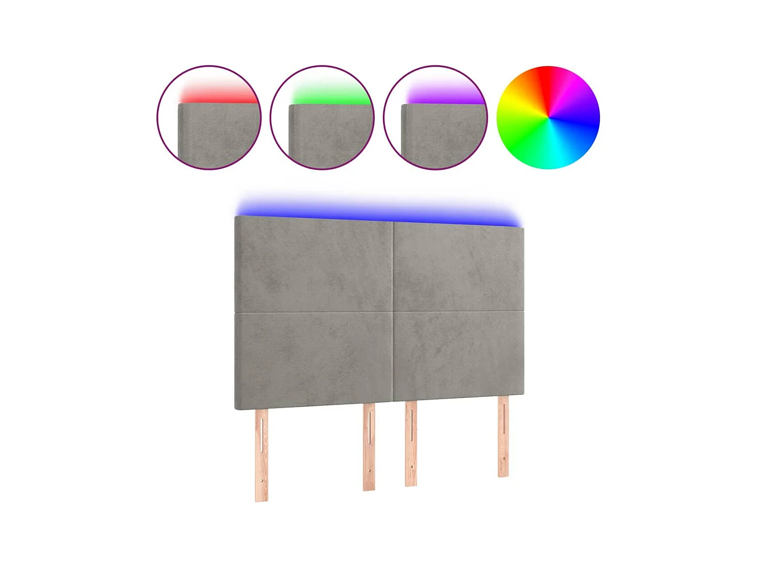 Cabecero | Cabezal de Cama | Mueble cabecero con luces LED terciopelo gris claro 144x5x118/128 cm