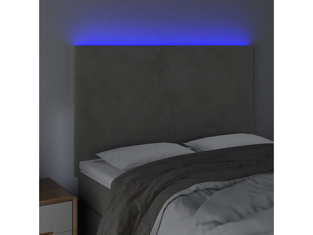 Tête de Lit | Panneau de tête pour lit Moderne à LED Gris clair 144x5x118/128 cm Velours