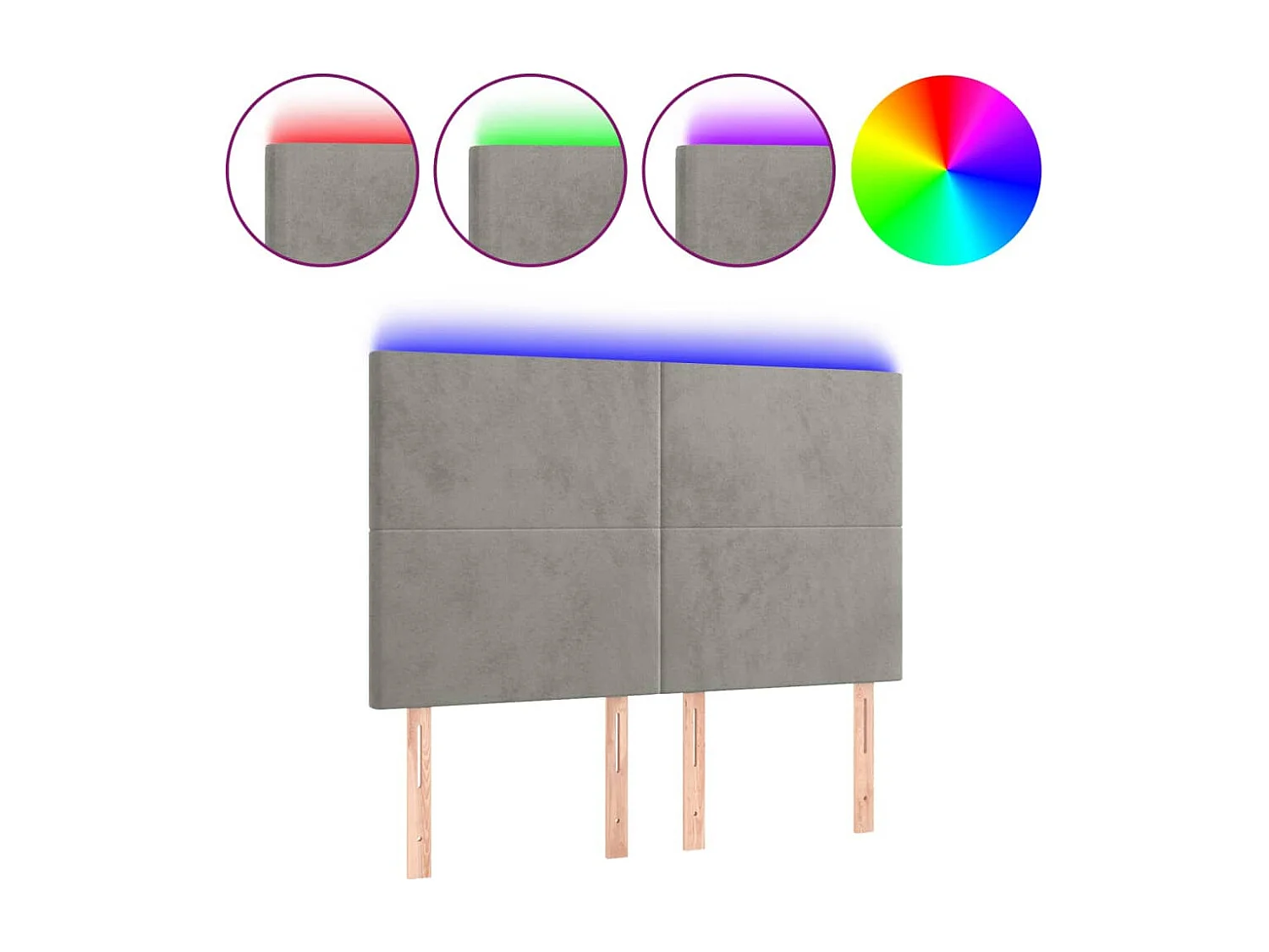 Hoofdbord | Hoofdeinde LED 144x5x118/128 cm fluweel lichtgrijs