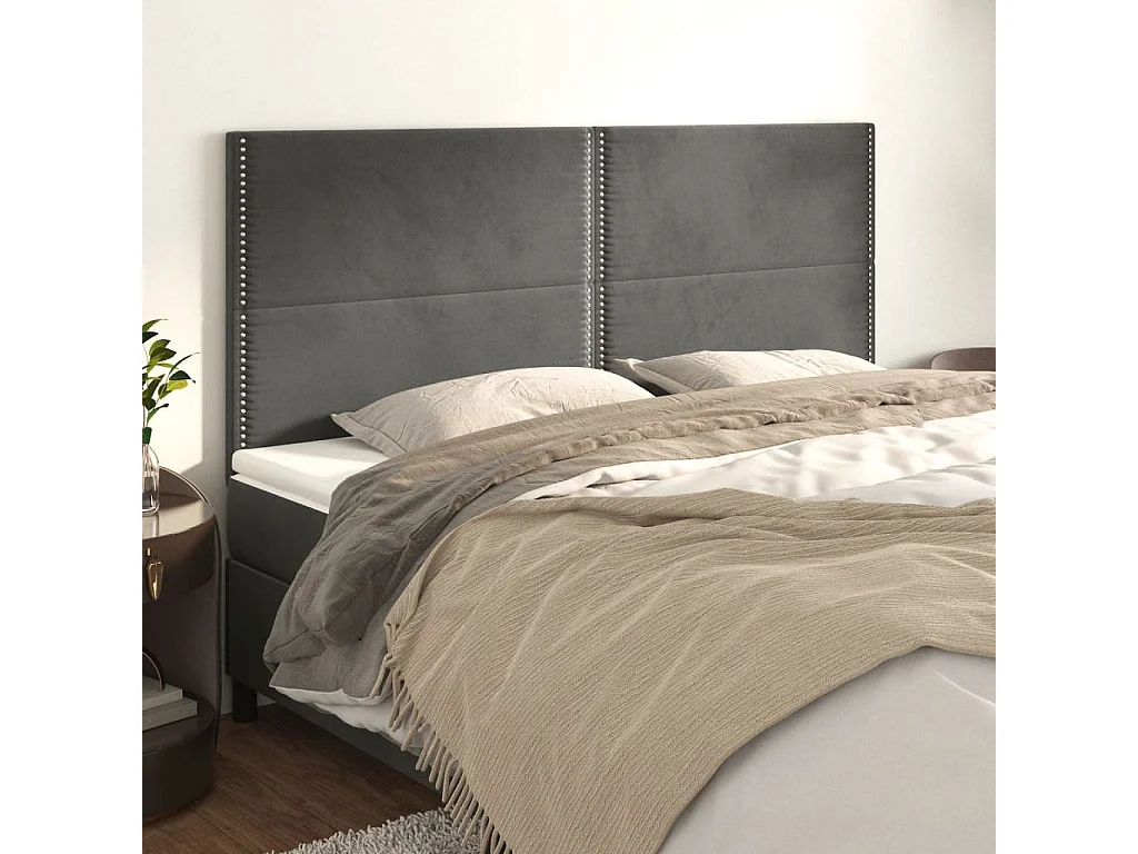 Têtes de lit | Panneaux de tête pour lit Moderne 4 pcs Gris foncé 100x5x78/88 cm Velours