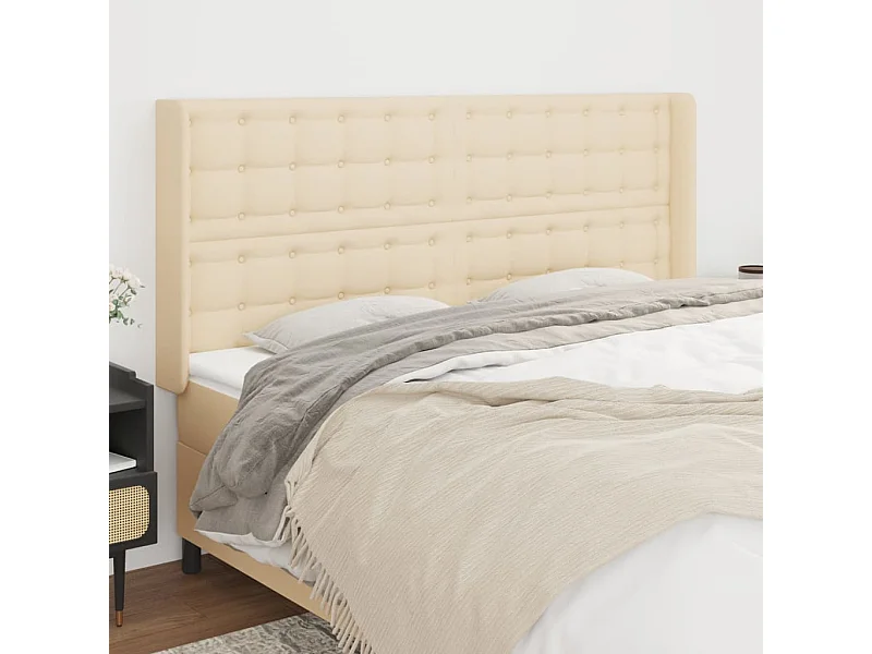 Tête de Lit | Panneau de tête pour lit Moderne avec oreilles Crème 203x16x118/128 cm Tissu