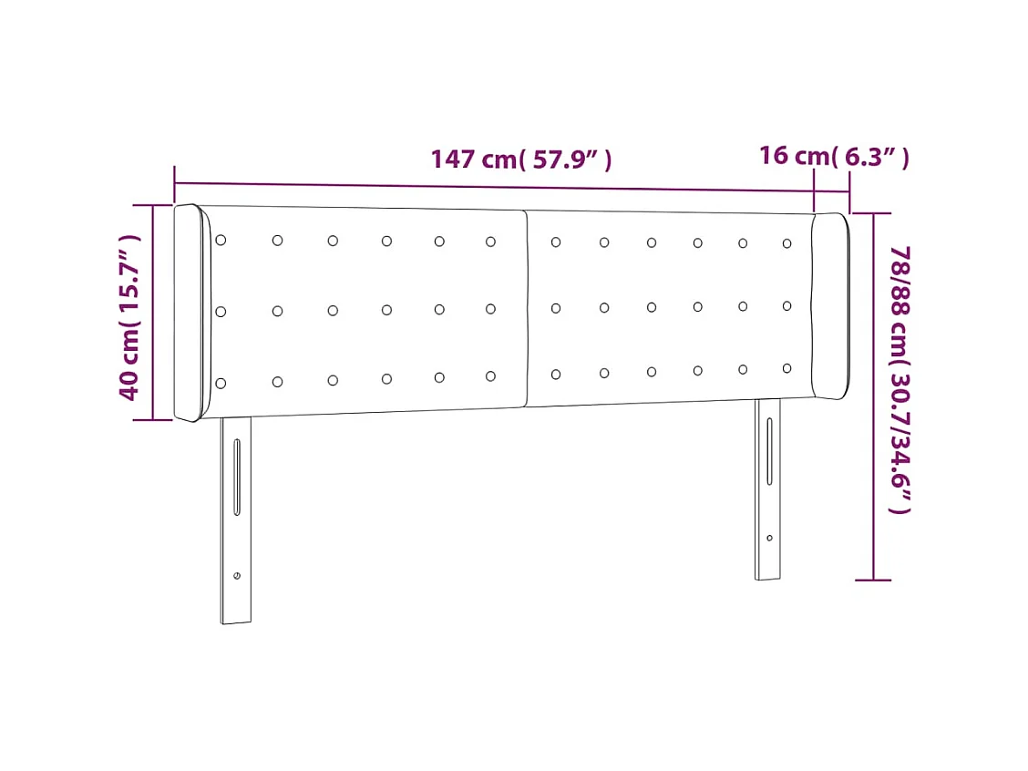 Tête de Lit | Panneau de tête pour lit Moderne à LED Rose 147x16x78/88 cm Velours