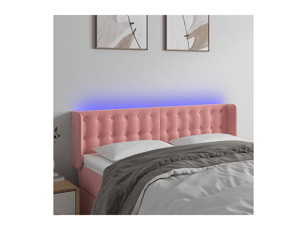 Tête de Lit | Panneau de tête pour lit Moderne à LED Rose 147x16x78/88 cm Velours