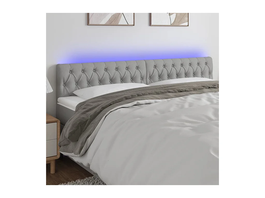 Mueble cabecero | Cabezal de cama | Cabecero con LED de tela gris claro 180x7x78/88 cm