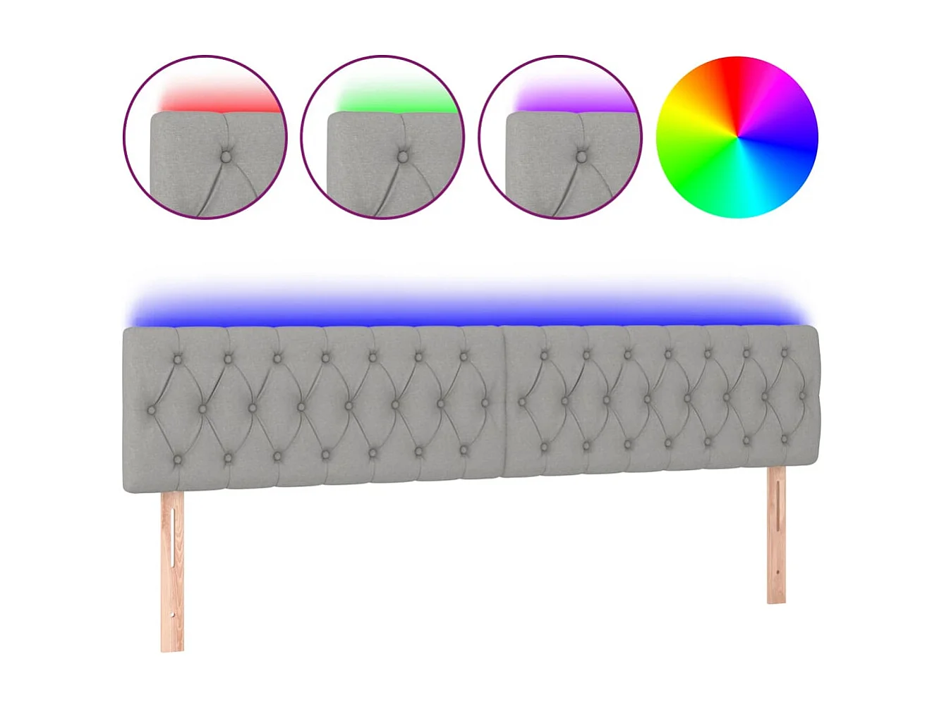 Hoofdbord | Hoofdeinde LED 180x7x78/88 cm stof lichtgrijs