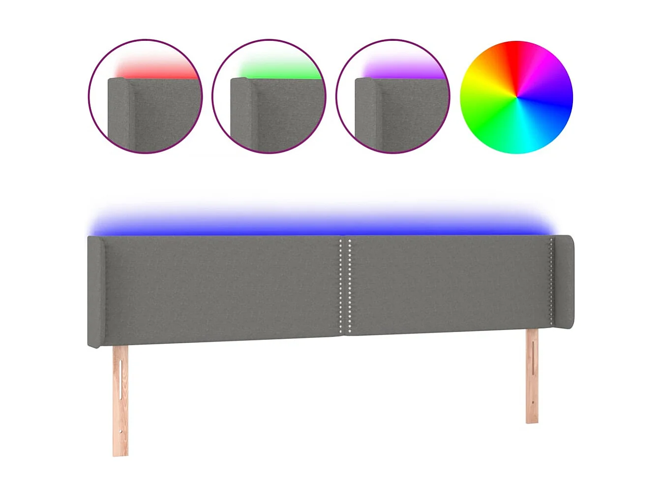 Tête de Lit | Panneau de tête pour lit Moderne à LED Gris foncé 203x16x78/88 cm Tissu