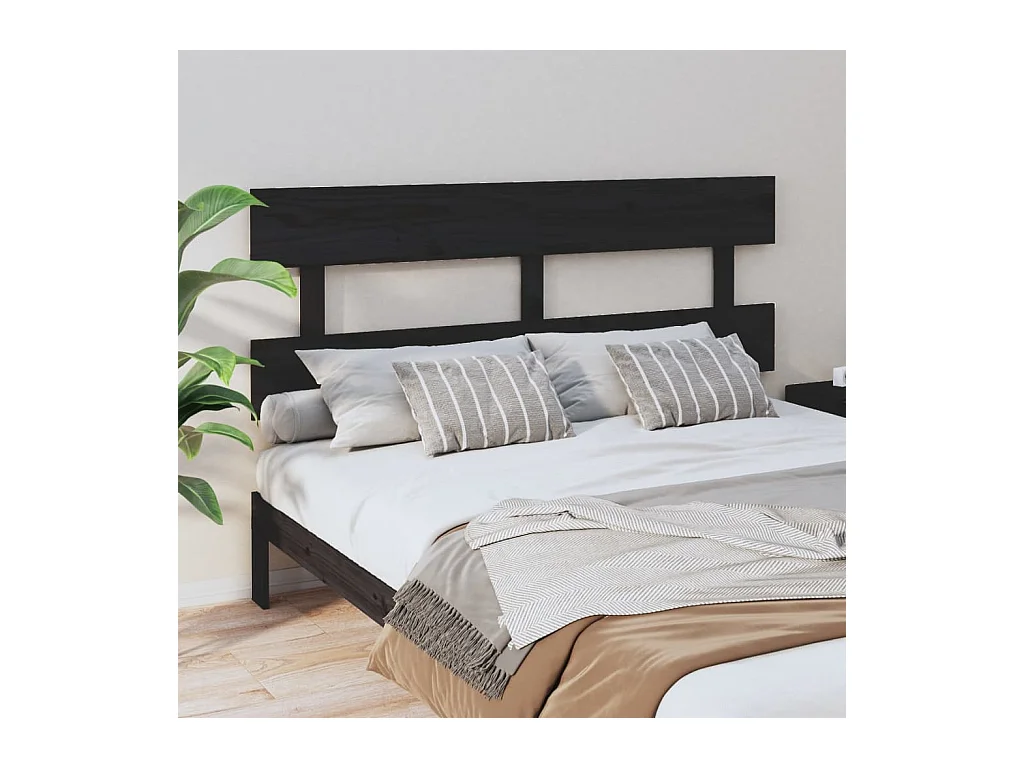 Tête de Lit | Panneau de tête pour lit Moderne Noir 164x3x81 cm Bois massif de pin