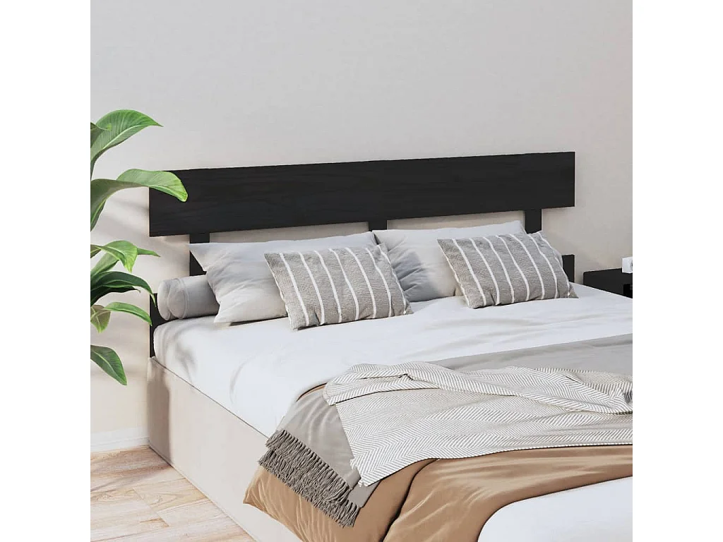 Tête de Lit | Panneau de tête pour lit Moderne Noir 164x3x81 cm Bois massif de pin