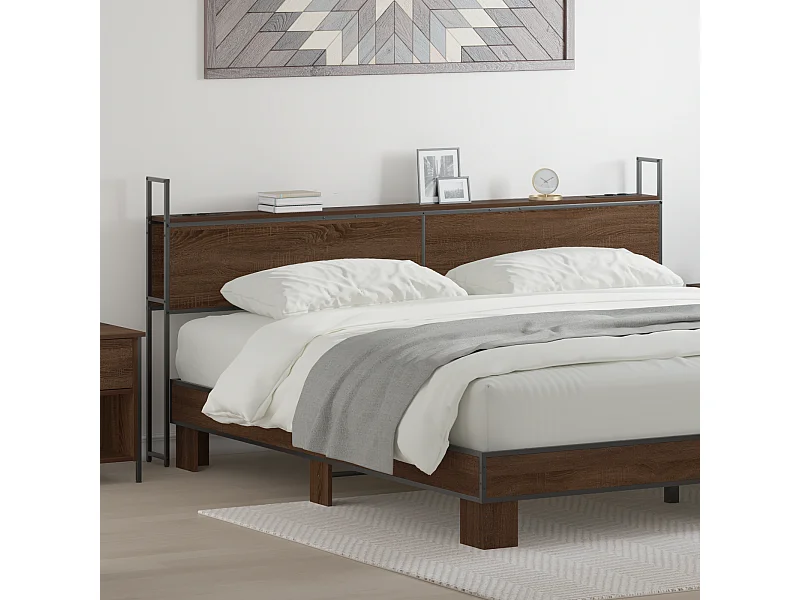 Mueble cabecero | Cabezal de cama | Cabecero de Almacenamiento con Estación de Carga Marrón roble