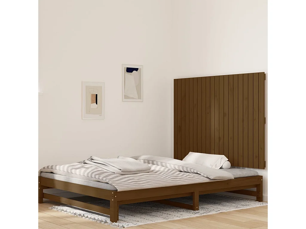 Tête de lit murale | Panneau de tête pour lit Moderne  Marron miel 127,5x3x90 cm Bois massif de pin