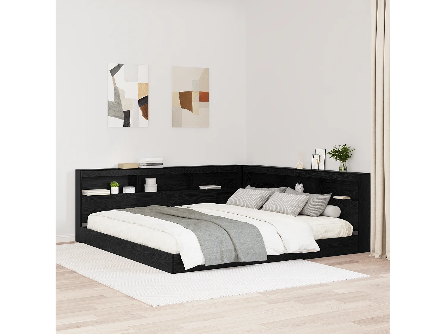 Tête de Lit de rangement | Panneau de tête pour lit Chêne noir 200 cm Bois d'ingénierie