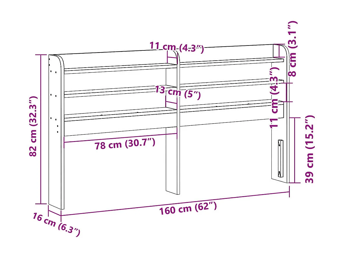 Cabecero de Cama | Cabezal de cama | Mueble de cabecero con estantes madera maciza de pino 150 cm
