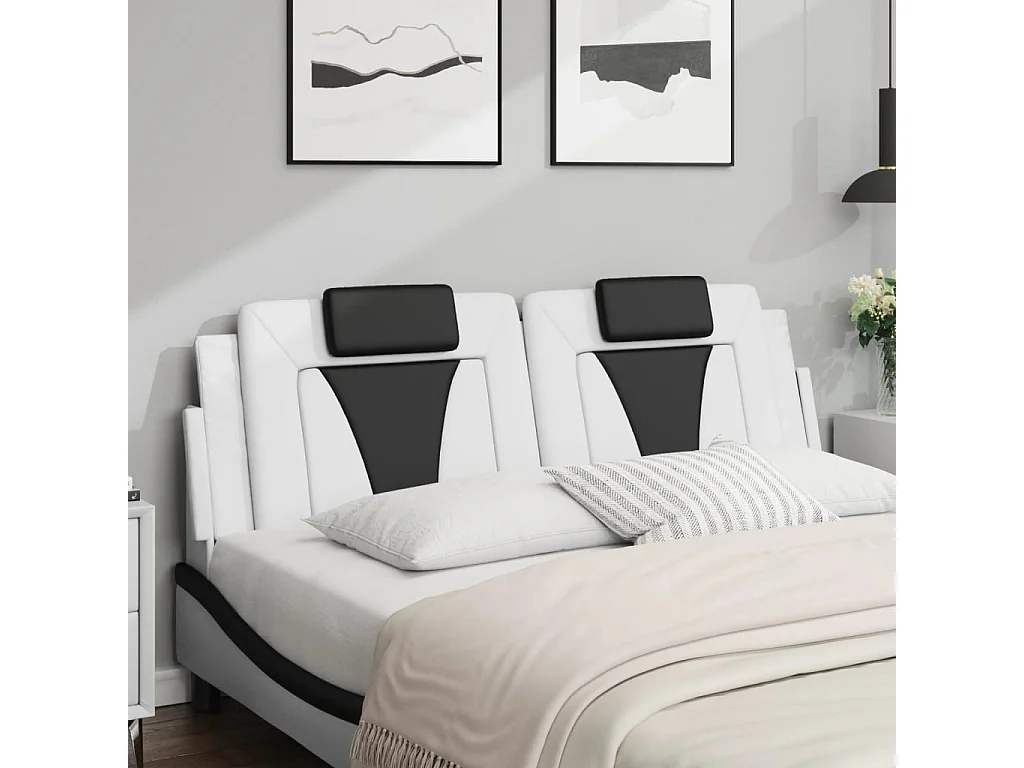 Tête de lit | Coussin de tête de lit | Tête de lit décoratif blanc et noir 160 cm similicuir