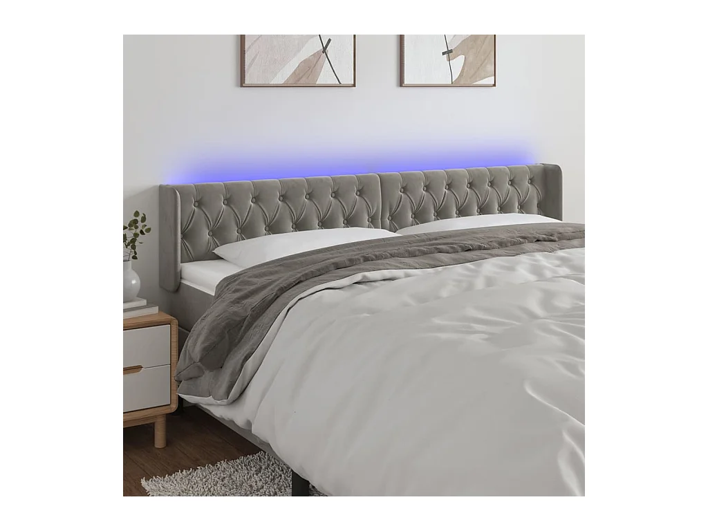 Cabecero | Cabezal de Cama | Mueble cabecero con LED de terciopelo gris claro 183x16x78/88 cm