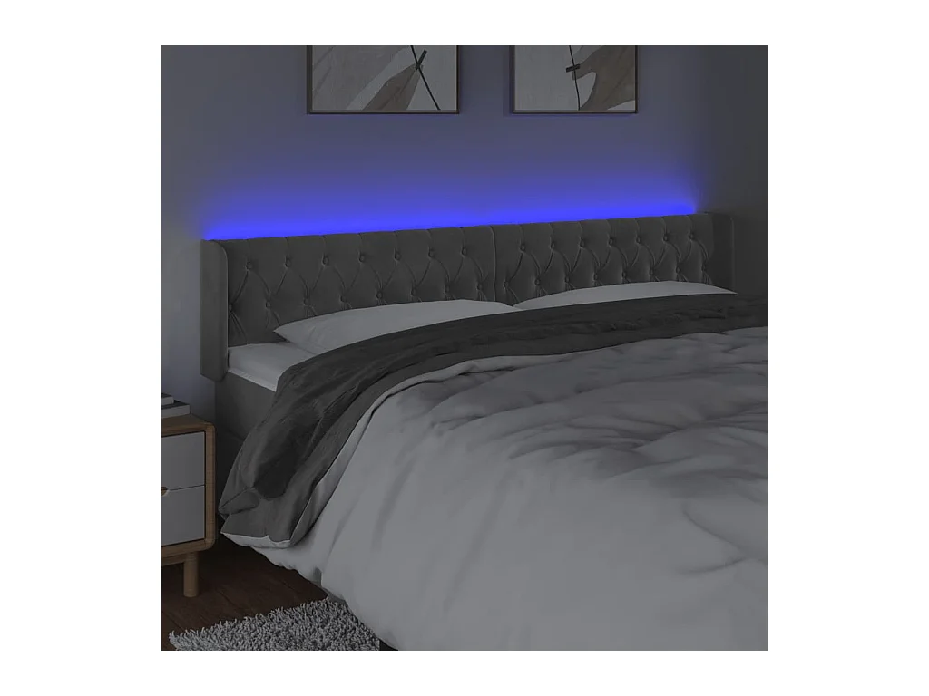 Cabecero | Cabezal de Cama | Mueble cabecero con LED de terciopelo gris claro 183x16x78/88 cm