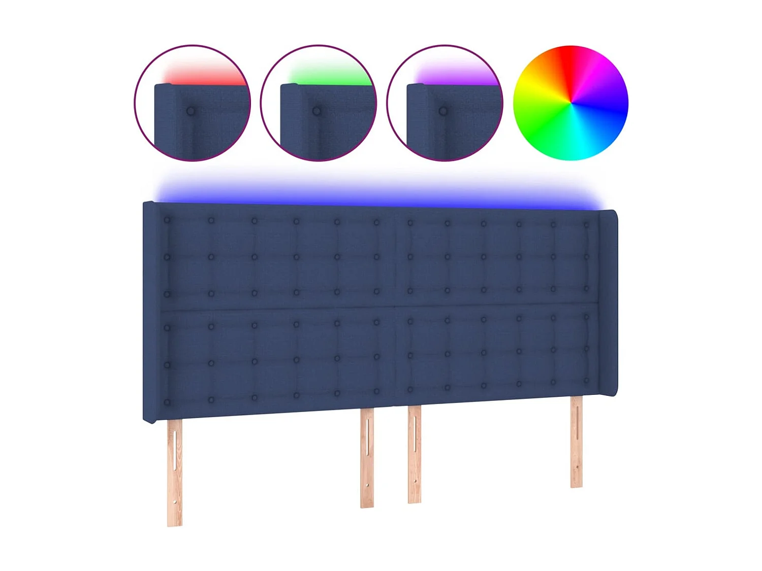 Hoofdbord | Hoofdeinde LED 183x16x118/128 cm stof blauw