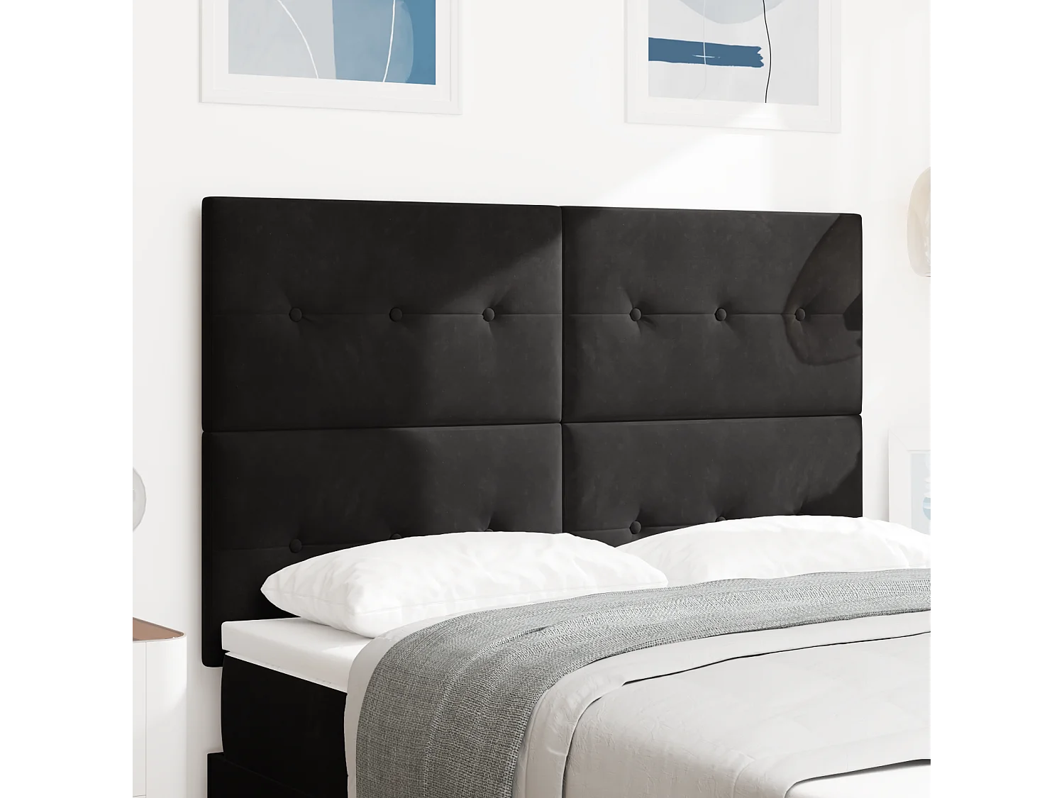 Tête de Lit | Panneau de tête pour lit Moderne avec des lumières à LED Réglable Noir 80 cm Velours