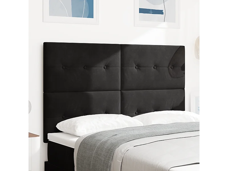 Tête de Lit | Panneau de tête pour lit Moderne avec des lumières à LED Réglable Noir 80 cm Velours