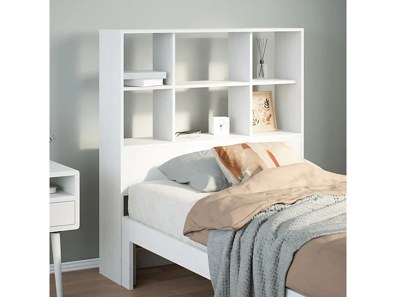 Tête de Lit | Panneau de tête pour lit Moderne avec rangement blanc 90 cm bois massif de pin