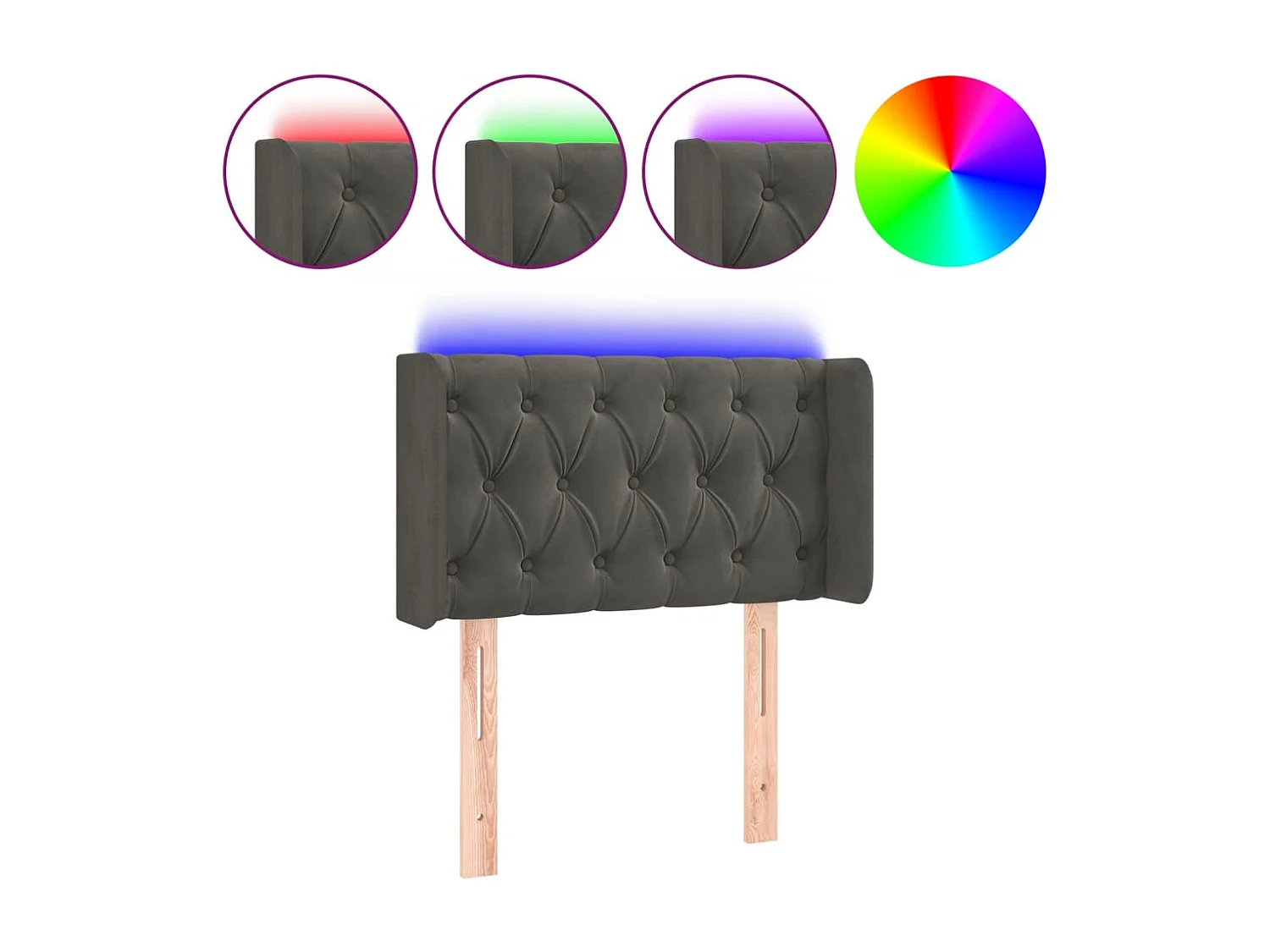 Cabecero | Cabezal de Cama | Mueble cabecero con LED de terciopelo gris oscuro 83x16x78/88 cm