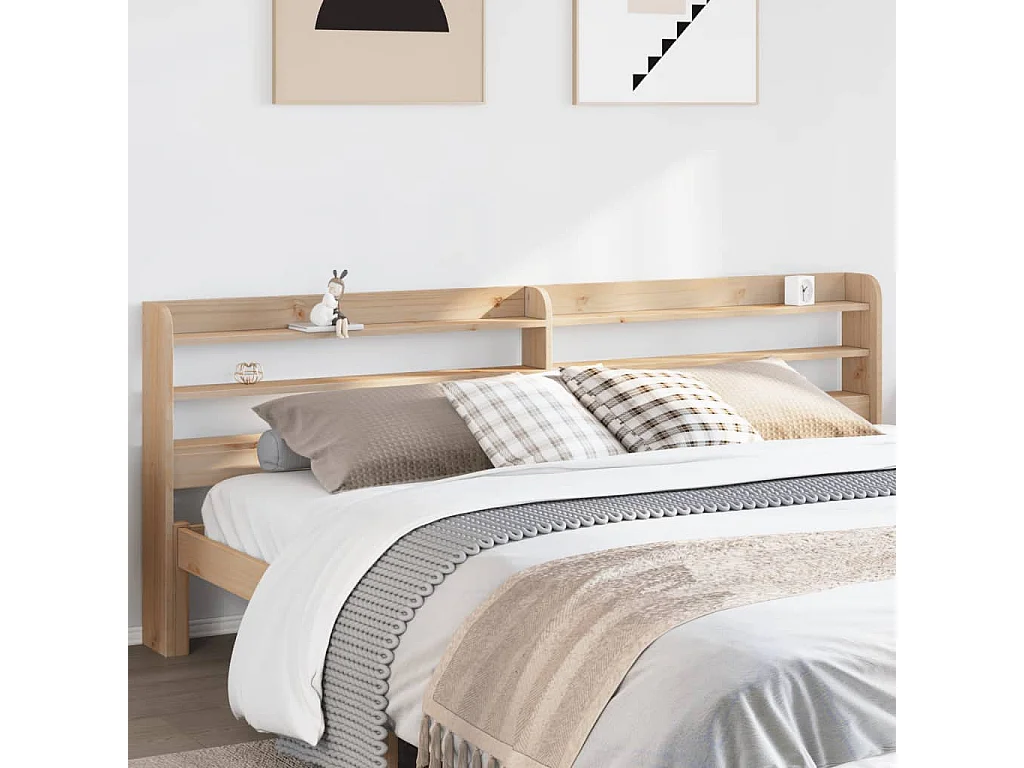 Cabecero de Cama | Cabezal de cama | Mueble de cabecero con estantes madera maciza de pino 200 cm