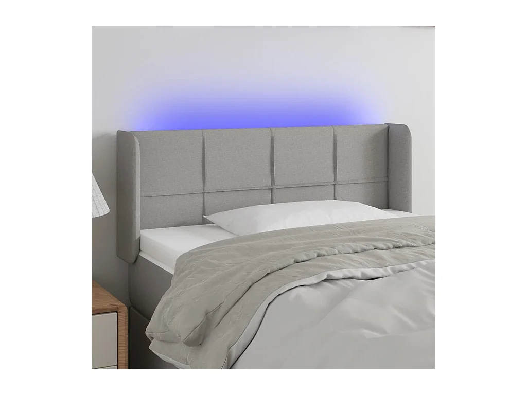 Mueble cabecero | Cabezal de cama | Cabecero con LED de tela gris claro 103x16x78/88 cm