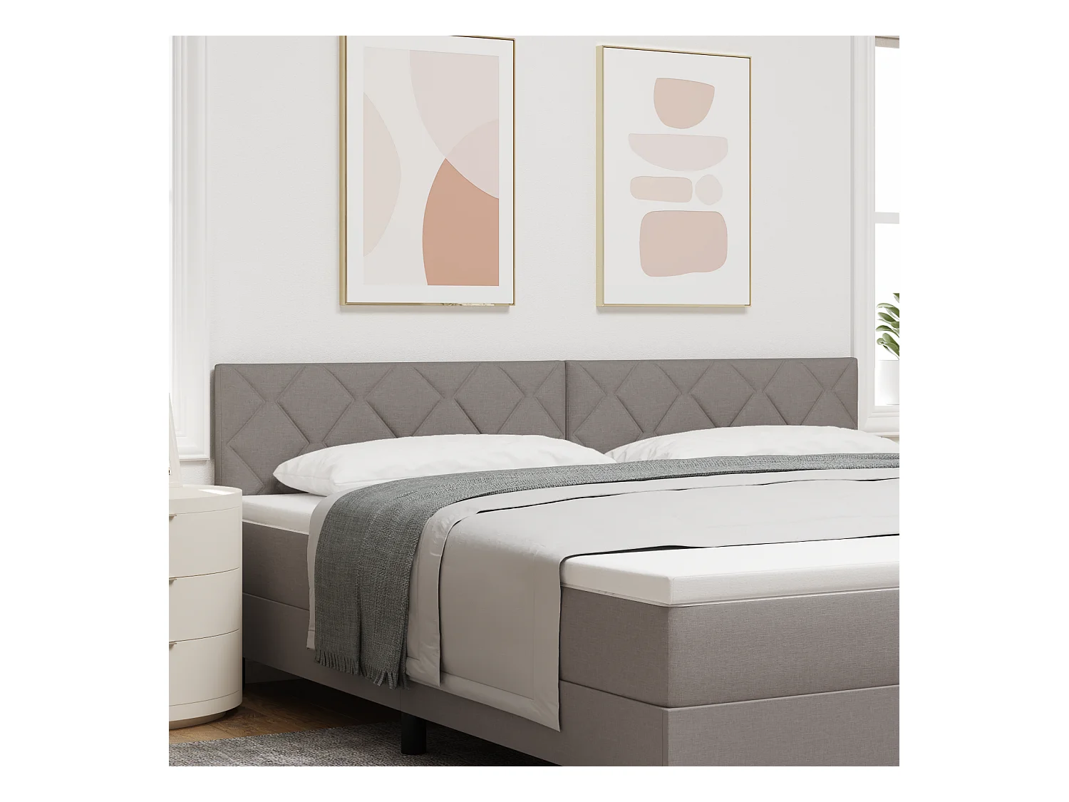 Tête de Lit | Panneau de tête pour lit Moderne avec des lumières à LED Réglable Taupe 200 cm tissu