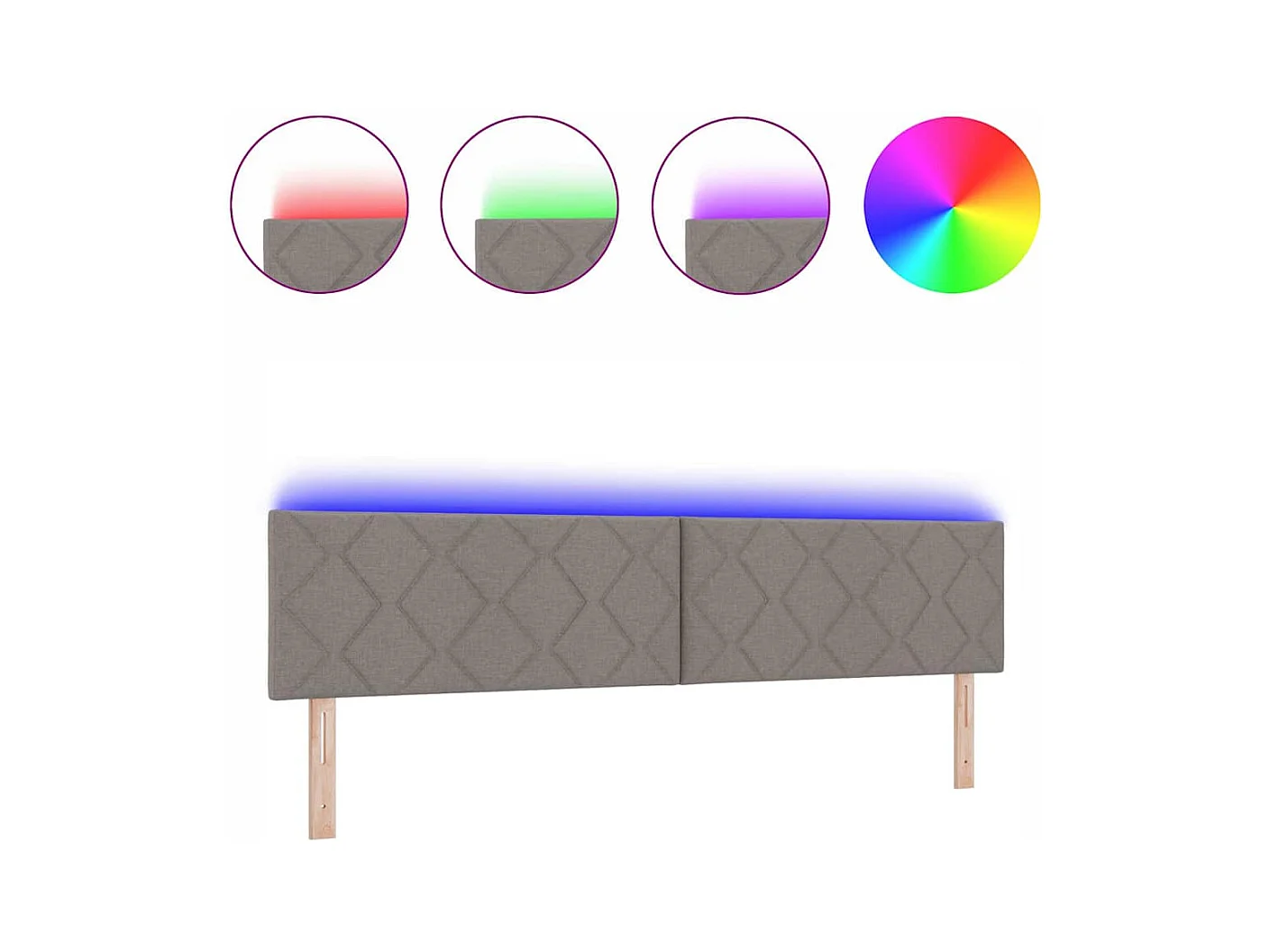 Tête de Lit | Panneau de tête pour lit Moderne avec des lumières à LED Réglable Taupe 200 cm tissu