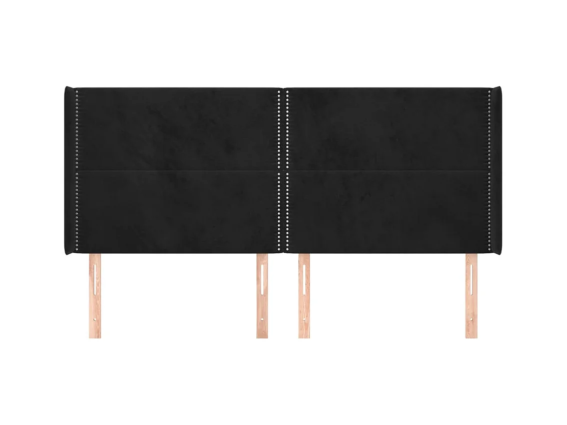 Cabecero | Cabezal de Cama | Mueble cabecero con orejas de terciopelo negro 203x16x118/128 cm