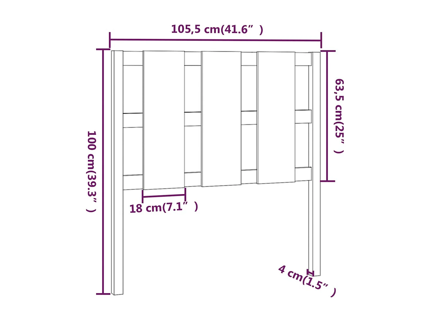 Cabecero de Cama | Cabezal de cama | Mueble de cabecero madera maciza de pino 105,5x4x100 cm