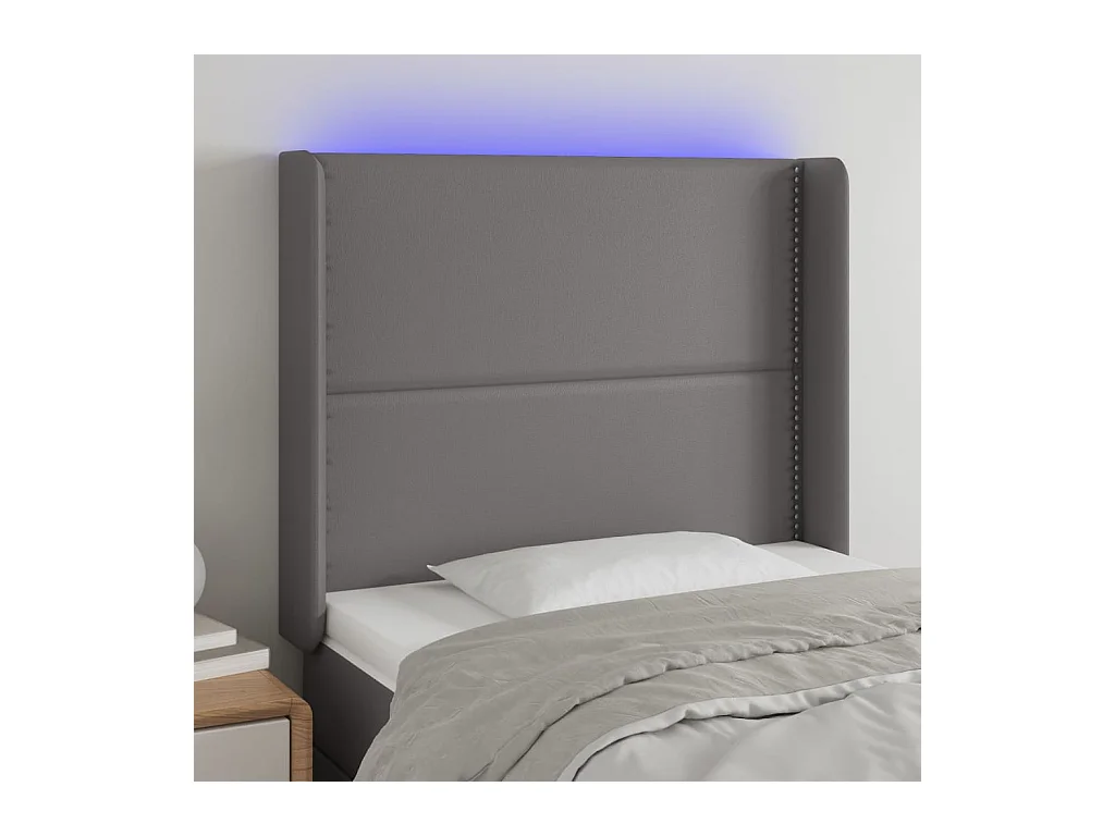 Cabecero | Cabezal de Cama | Mueble cabecero con LED cuero sintético gris 93x16x118/128cm