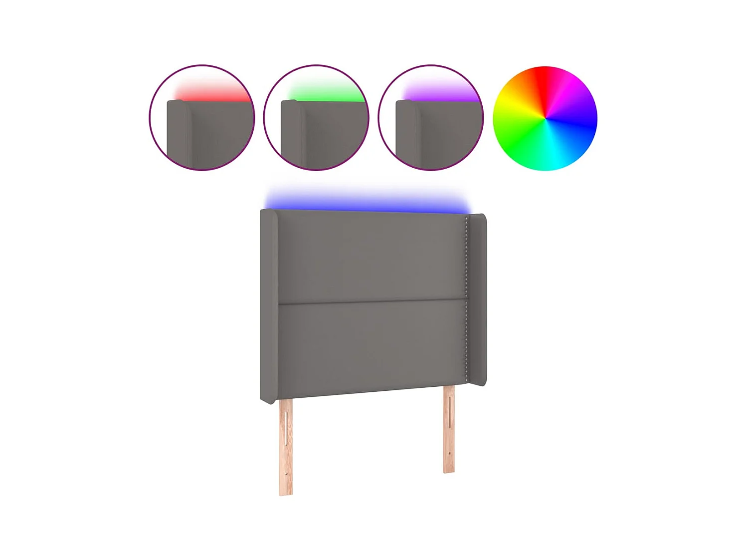 Cabecero | Cabezal de Cama | Mueble cabecero con LED cuero sintético gris 93x16x118/128cm