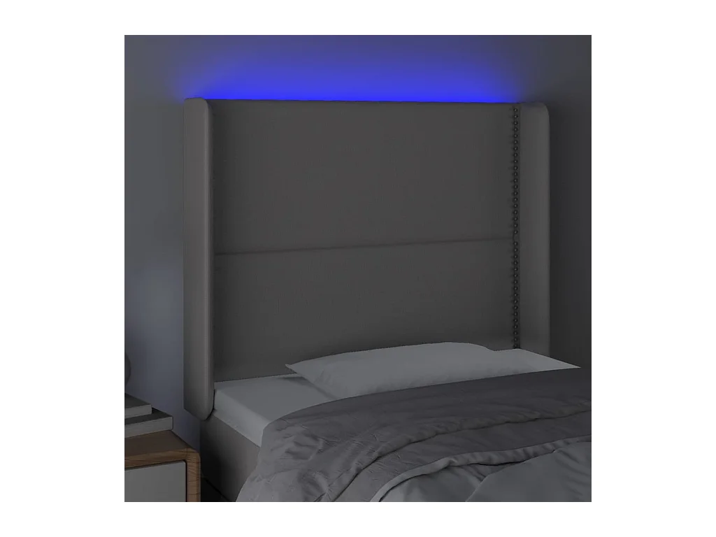 Cabecero | Cabezal de Cama | Mueble cabecero con LED cuero sintético gris 93x16x118/128cm