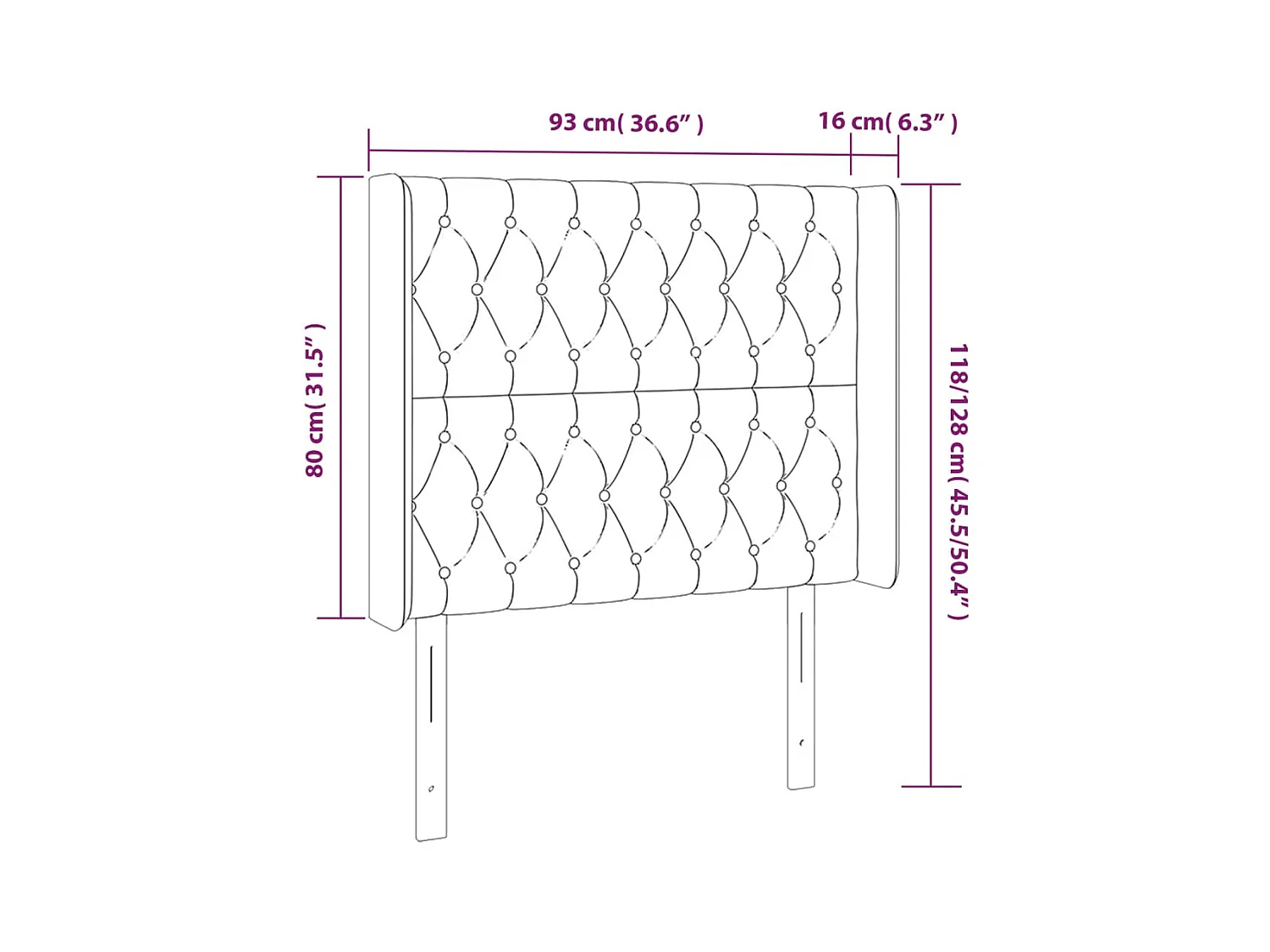Cabecero | Cabezal de Cama | Mueble cabecero con orejas de terciopelo rosa 93x16x118/128 cm