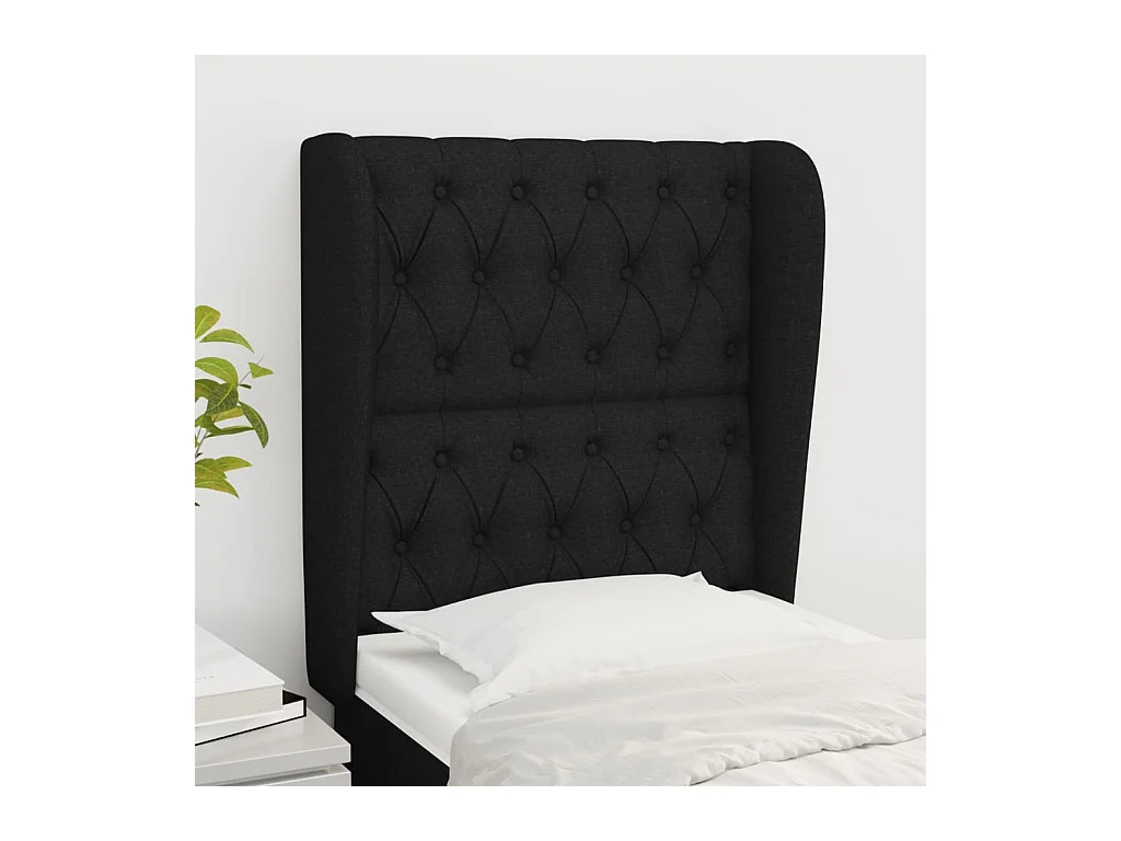 Tête de Lit | Panneau de tête pour lit Moderne avec oreilles Noir 83x23x118/128 cm Tissu