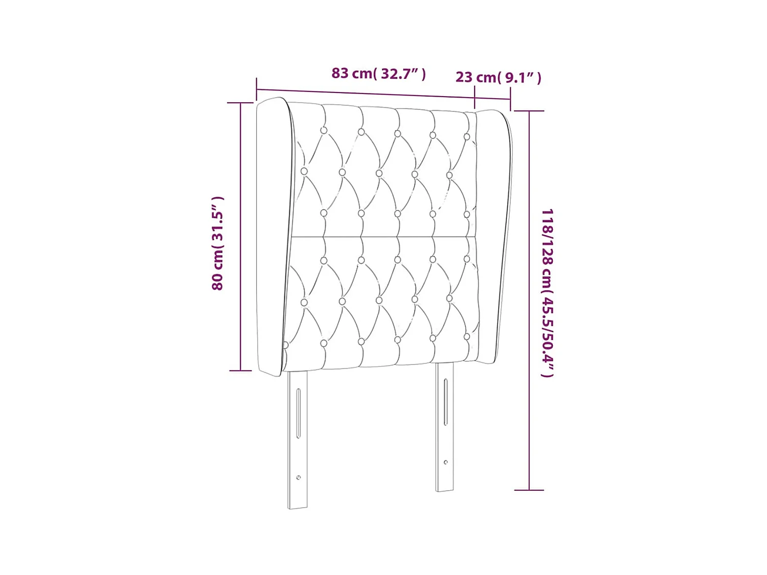 Tête de Lit | Panneau de tête pour lit Moderne avec oreilles Noir 83x23x118/128 cm Tissu