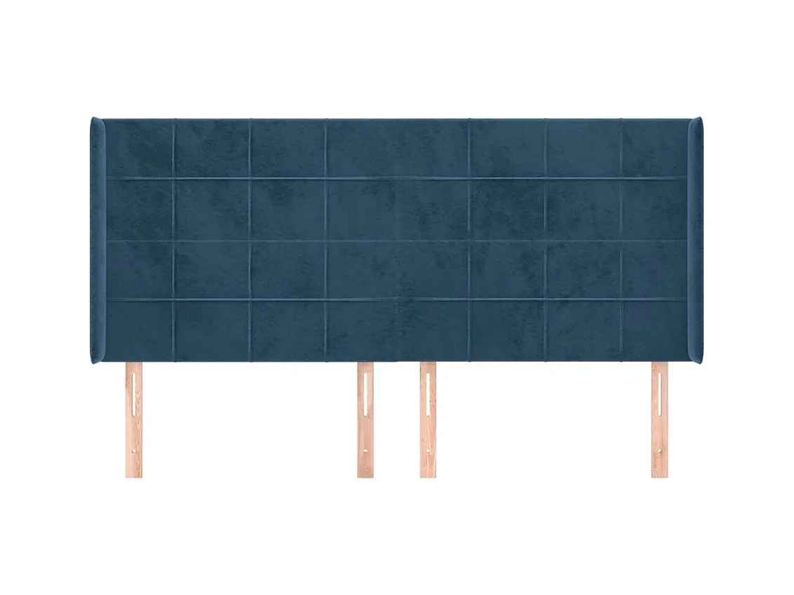 Cabecero | Cabezal de Cama | Mueble cabecero con orejas de terciopelo azul oscuro 203x16x118/128 cm