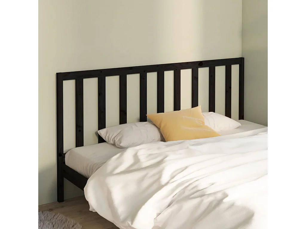Tête de Lit | Panneau de tête pour lit Moderne Noir 186x4x100 cm Bois massif de pin