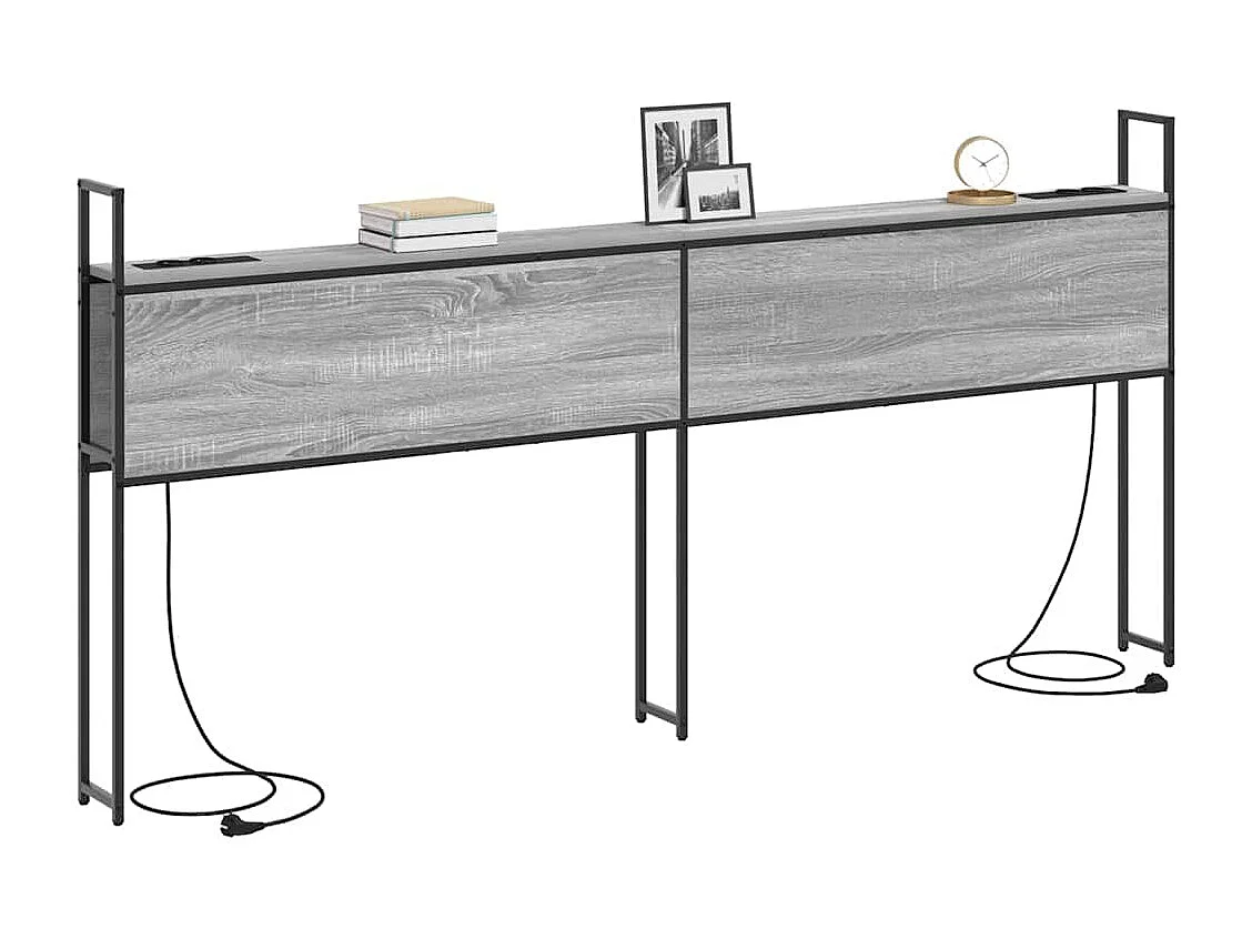 Mueble cabecero | Cabezal de cama | Cabecero de Almacenamiento con Estación de Carga Gris sonoma