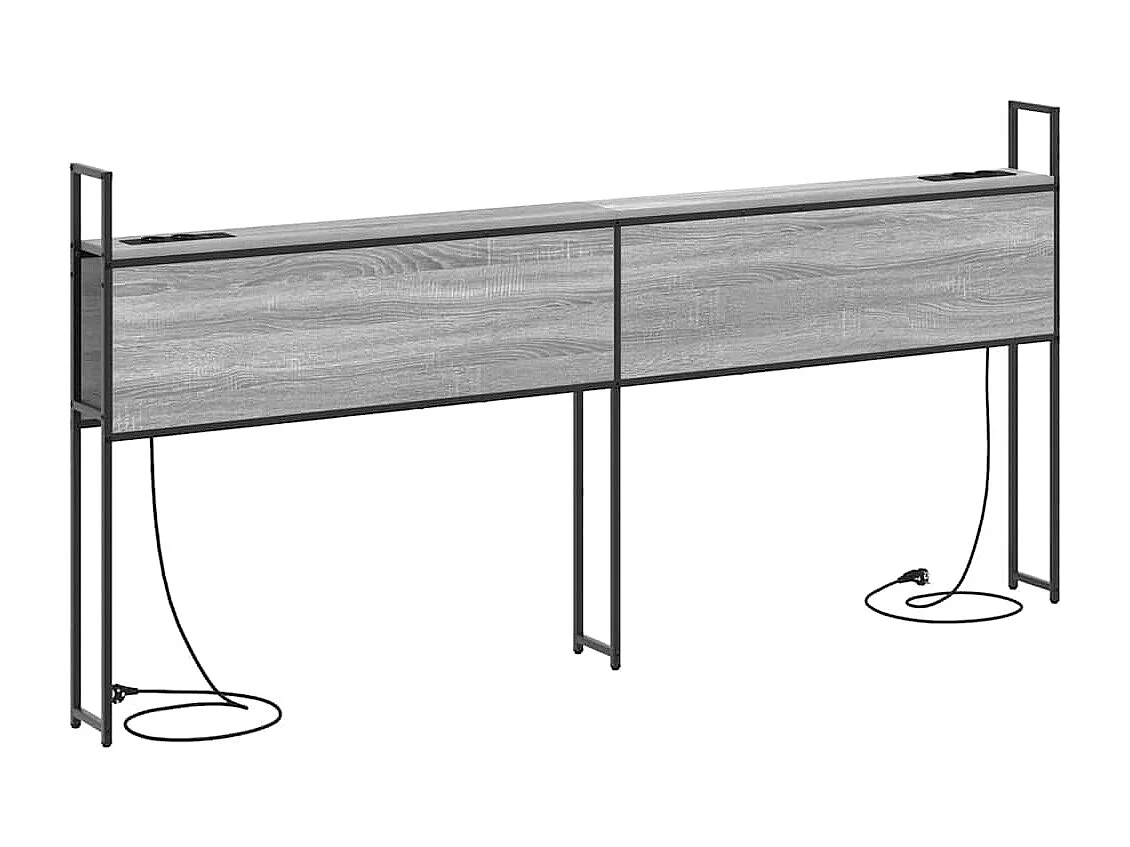 Mueble cabecero | Cabezal de cama | Cabecero de Almacenamiento con Estación de Carga Gris sonoma