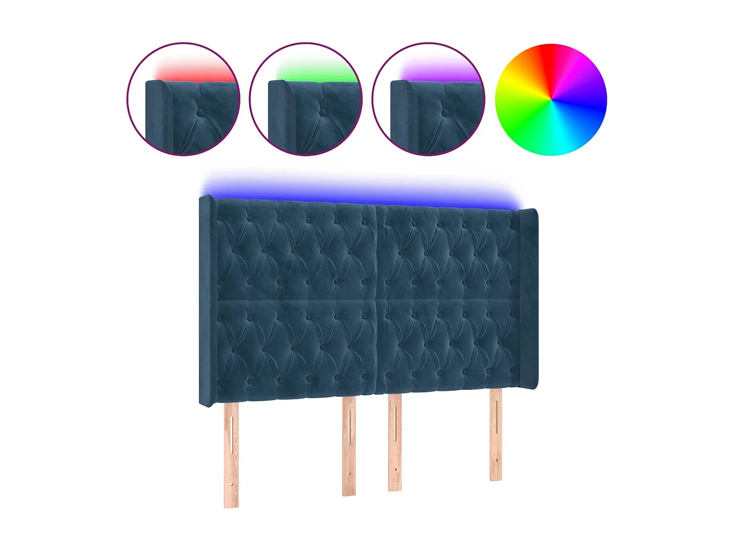 Tête de Lit | Panneau de tête pour lit Moderne à LED Bleu foncé 147x16x118/128 cm Velours