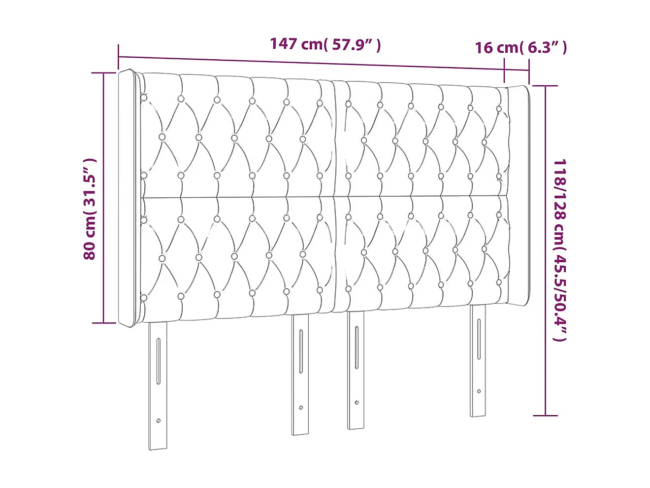 Tête de Lit | Panneau de tête pour lit Moderne à LED Bleu foncé 147x16x118/128 cm Velours