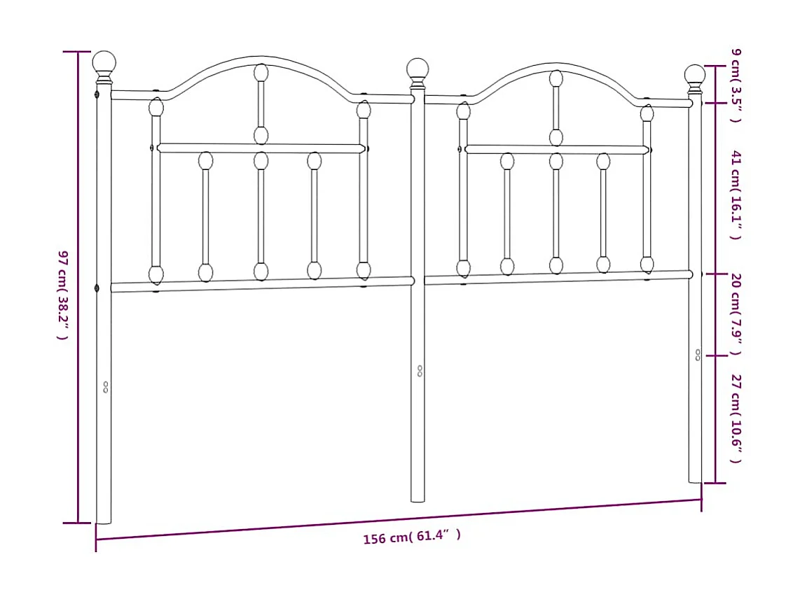 Tête de Lit | Panneau de tête pour lit Moderne métal noir 150 cm