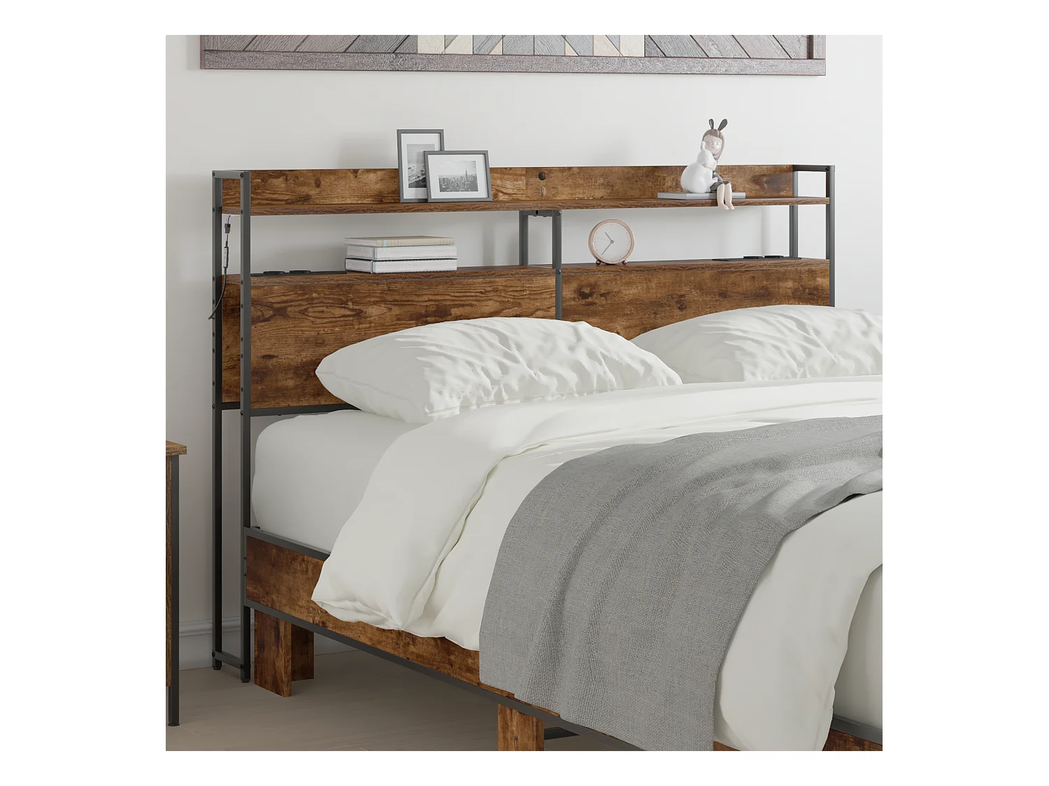 Tête de Lit de rangement | Panneau de tête pour lit Chêne fumé 135 cm Bois d'ingénierie