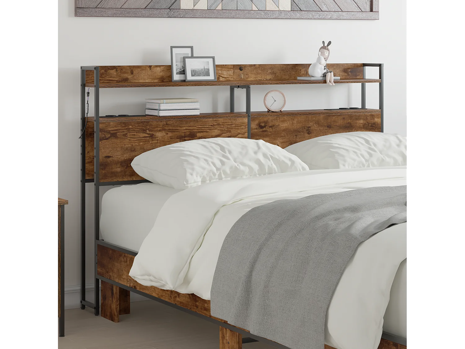 Tête de Lit de rangement | Panneau de tête pour lit Chêne fumé 135 cm Bois d'ingénierie