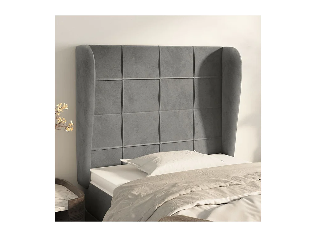 Tête de Lit | Panneau de tête pour lit Moderne avec oreilles Gris clair 103x23x118/128 cm Velours