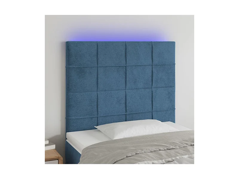 Cabecero | Cabezal de Cama | Mueble cabecero con luces LED terciopelo azul oscuro 80x5x118/128 cm
