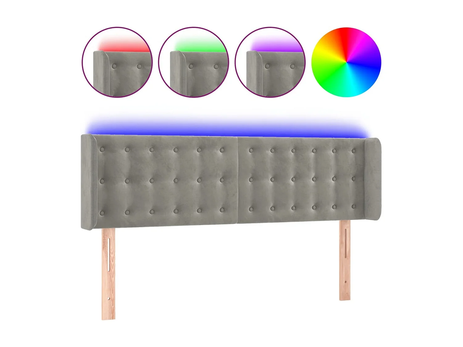 Hoofdbord | Hoofdeinde LED 147x16x78/88 cm fluweel lichtgrijs