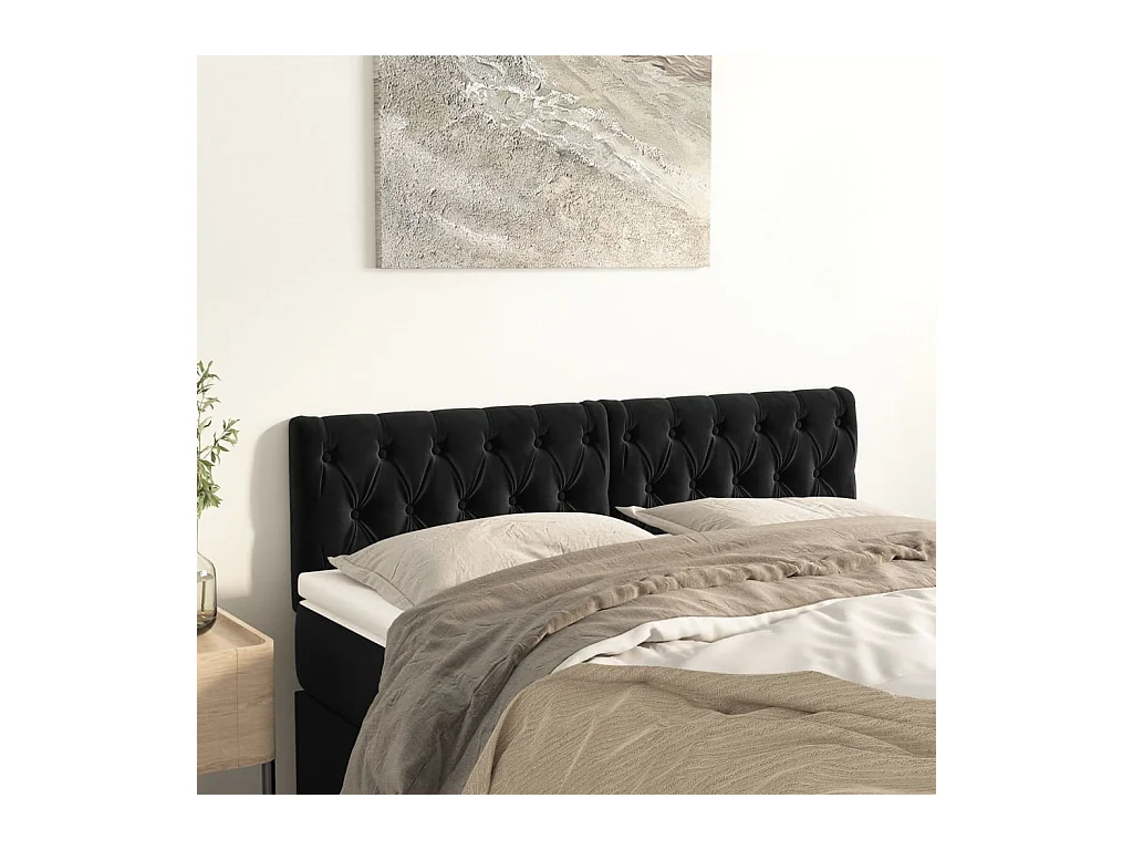 Cabeceros | Cabezal de cama | Mueble de cabecero 2 unidades de terciopelo negro 80x7x78/88 cm