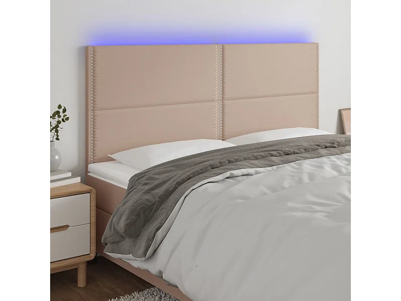 Tête de Lit | Panneau de tête pour lit Moderne à LED Cappuccino 180x5x118/128 cm Similicuir